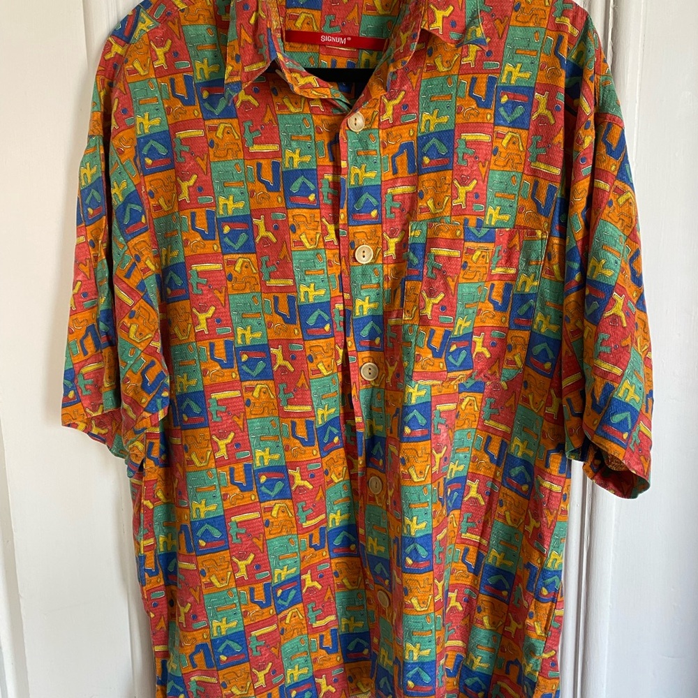 Vintage Men’s Multicolor 100% Cotton Short-Sleeve Button-Up Shirt